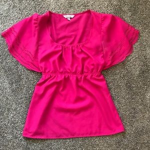 Scalloped sleeve bright pink blouse